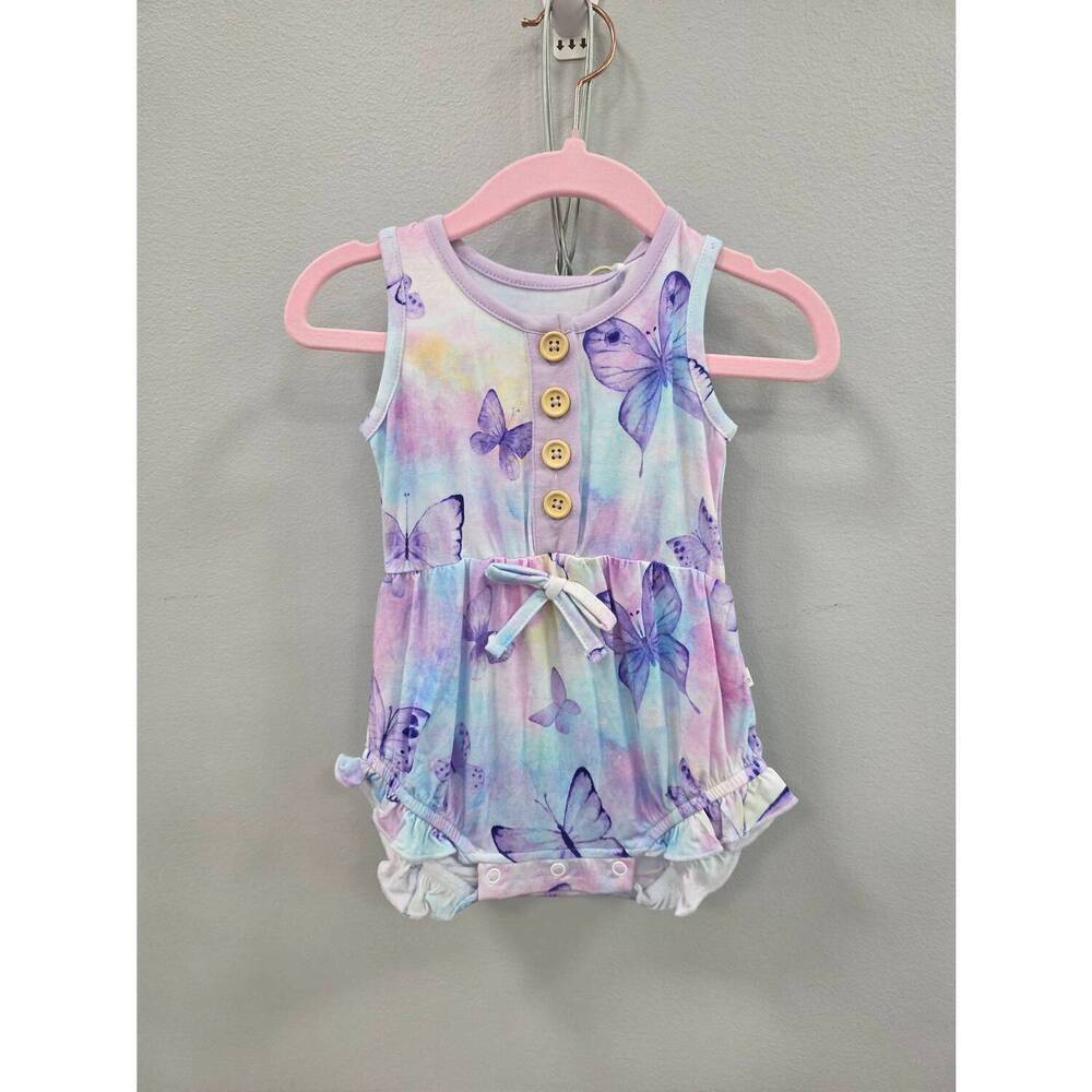 NEW CHARLIES PROJECT girl's butterfly wish bamboo bubble romper in purple